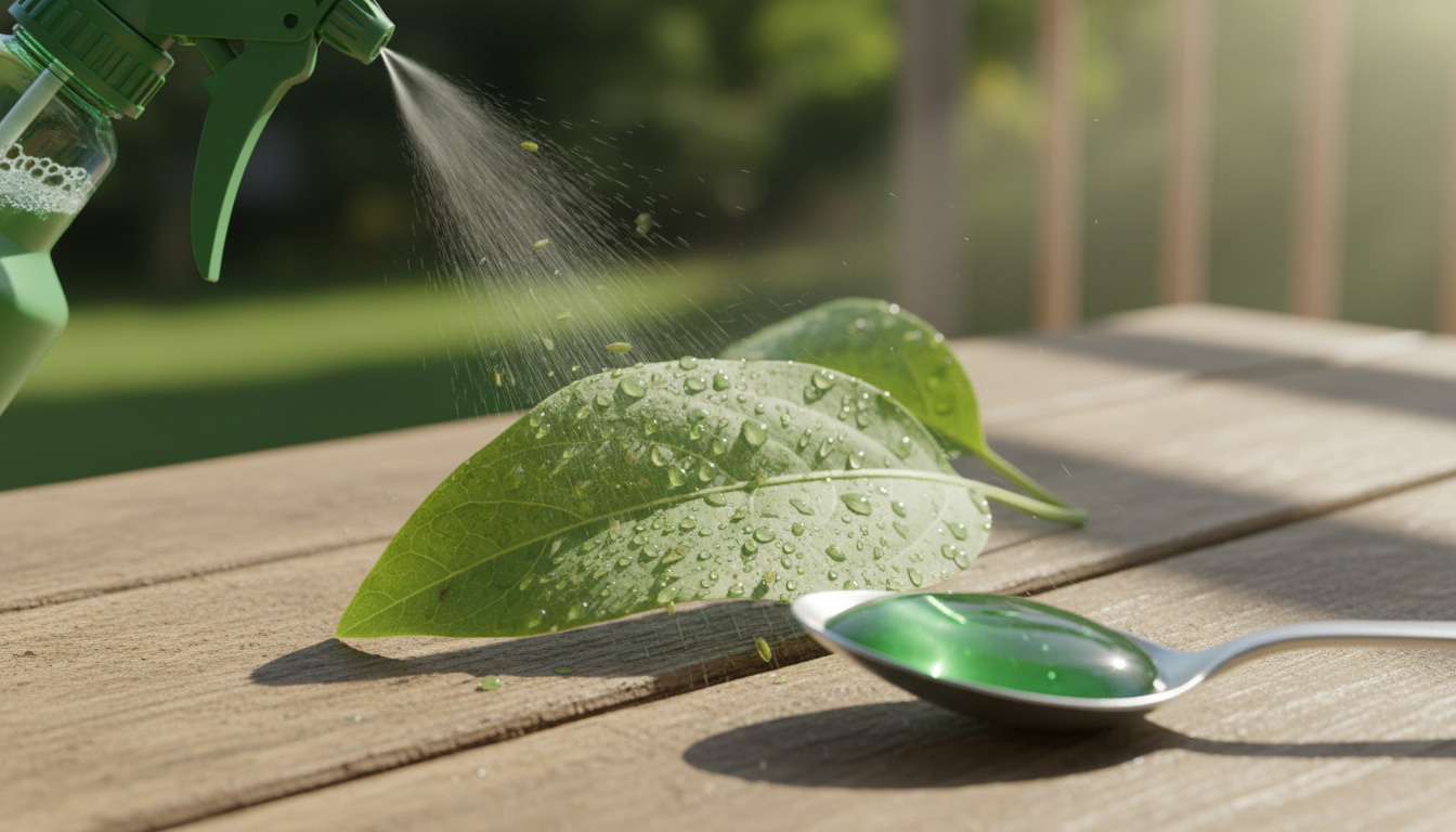 Pulverizador con solución de Fairy y agua aplicado sobre rosal con pulgón