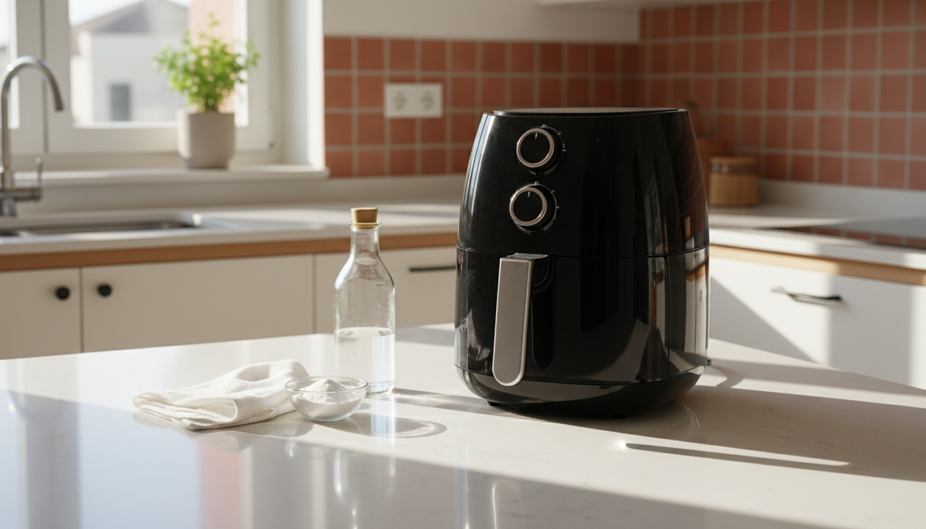 Freidora de aire limpia y montada lista para usar en encimera de cocina moderna