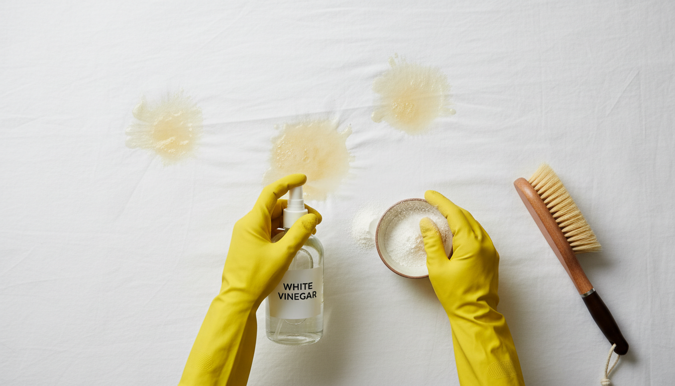 Camisa blanca con manchas de humedad y productos caseros para eliminarlas
